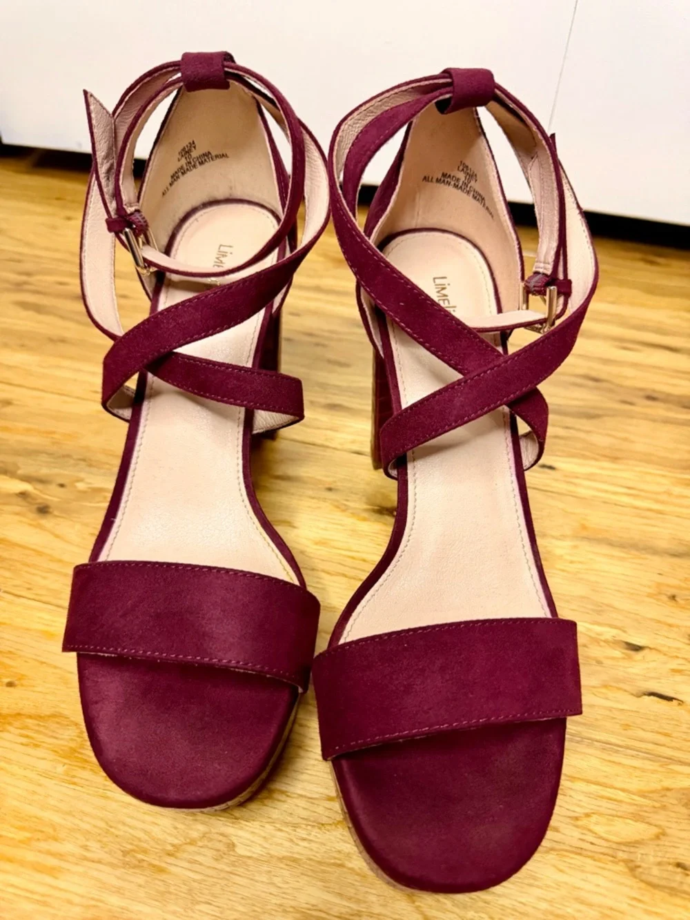 Burgundy Strappy Block Heel Sandals Size 10